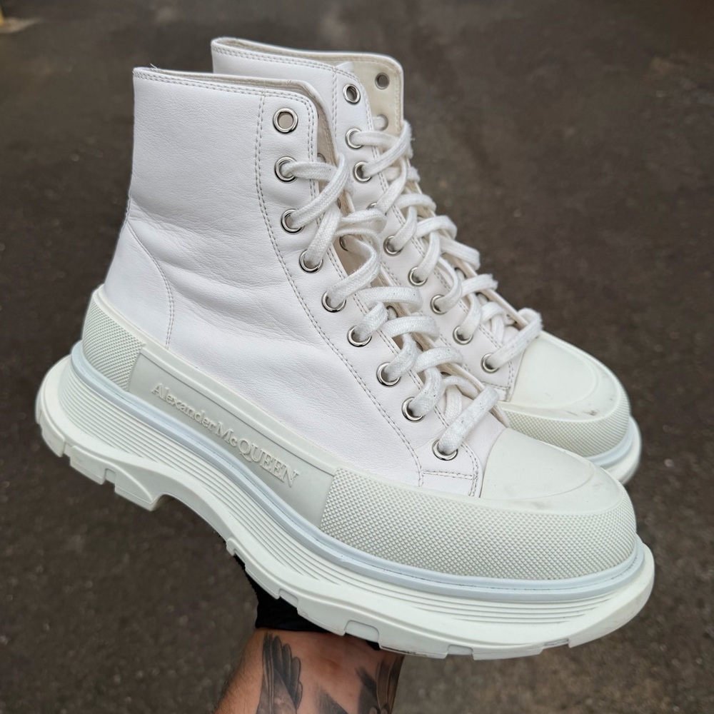 Alexander McQueen Off-White Leather Platform High Boots Sz 45EU 11-11.5US Mens